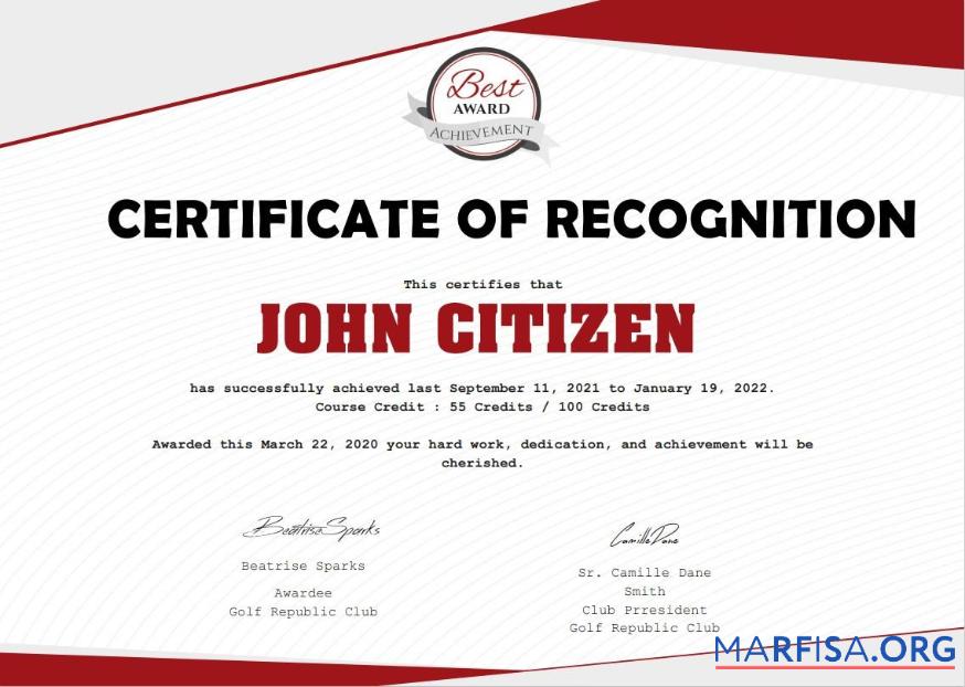 Printable USA Recognition Cert Version 2 template
